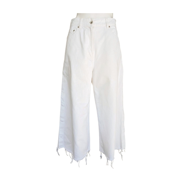 Rare SACAI Japan Calca Pantacourt White Cropped Wide Leg Jeans Size 3/US Large - Picture 1 of 12